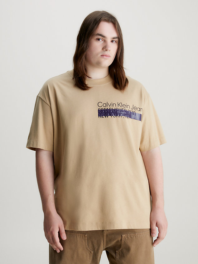 beige plus size relaxed logo t-shirt for men calvin klein jeans