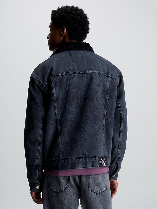 grey zip up sherpa denim jacket for men calvin klein jeans