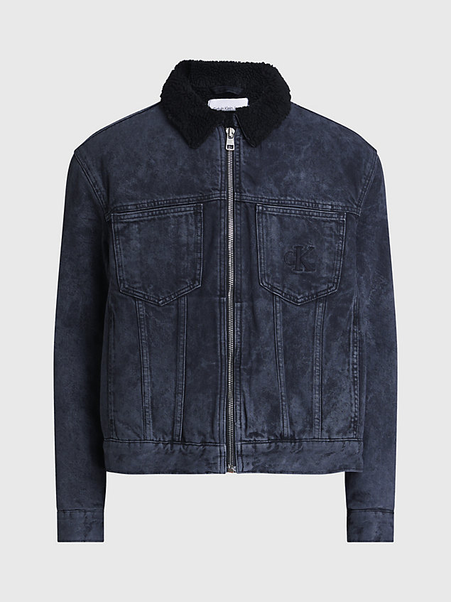 grey zip up sherpa denim jacket for men calvin klein jeans