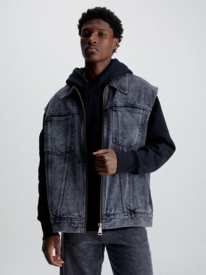 Black denim best sale vest with hood