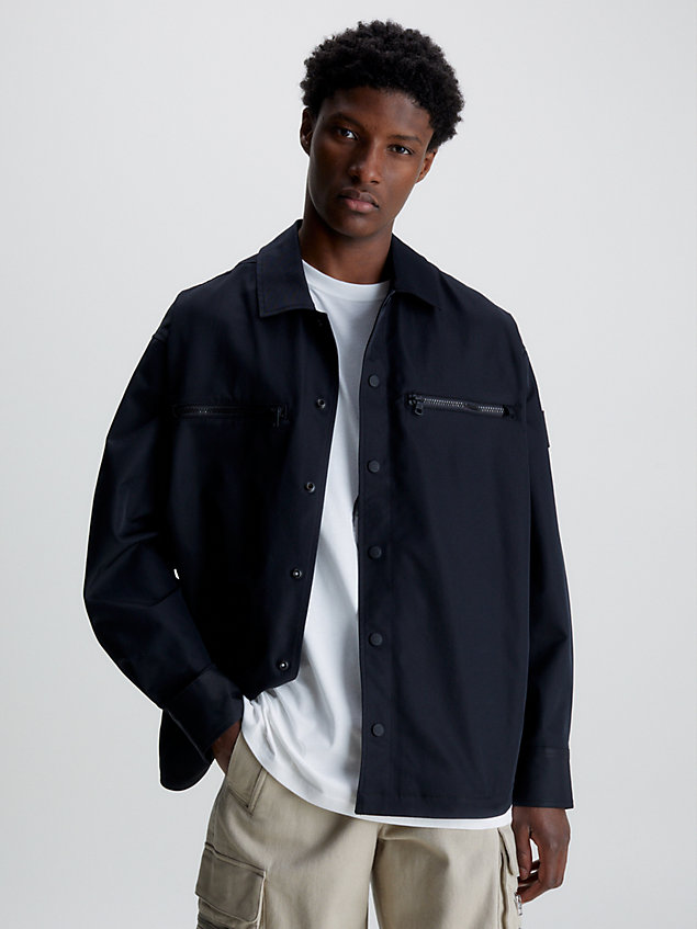 giacca-camicia in morbido twill black da uomo calvin klein jeans