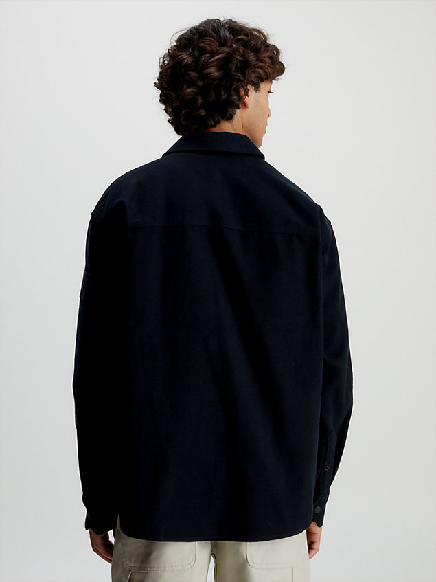 black relaxed cotton flannel shirt jacket for men calvin klein jeans