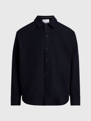 black relaxed cotton flannel shirt jacket for men calvin klein jeans
