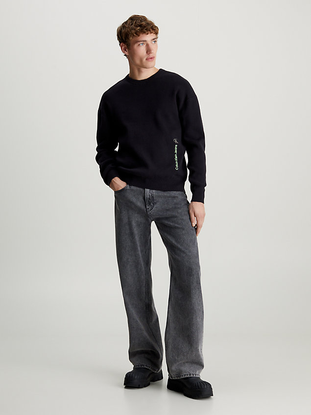 black gebreide katoenen trui voor heren - calvin klein jeans