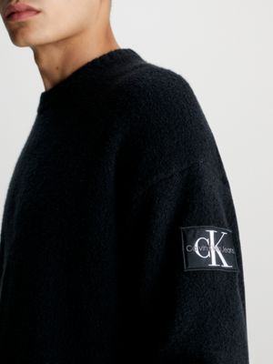 black soft cotton bouclé jumper for men calvin klein jeans