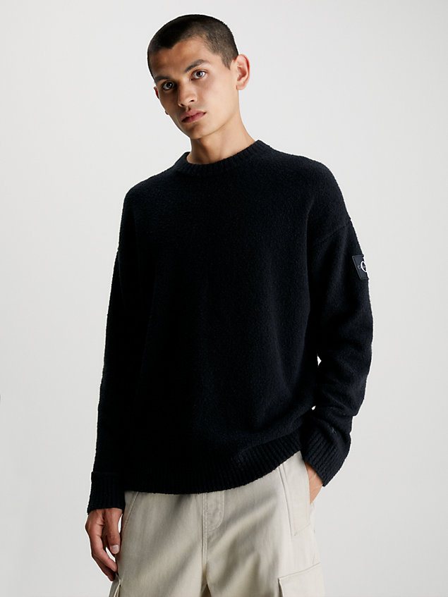 black sweter z miękkiej bawełny bouclé dla mężczyźni - calvin klein jeans