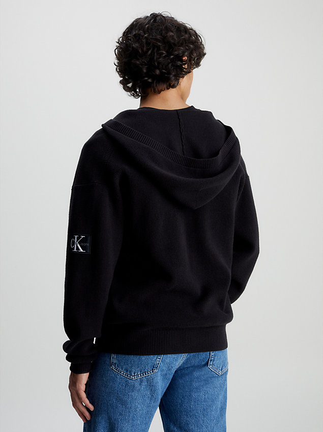 black sweter z kapturem bawełny o splocie waflowym dla mężczyźni - calvin klein jeans