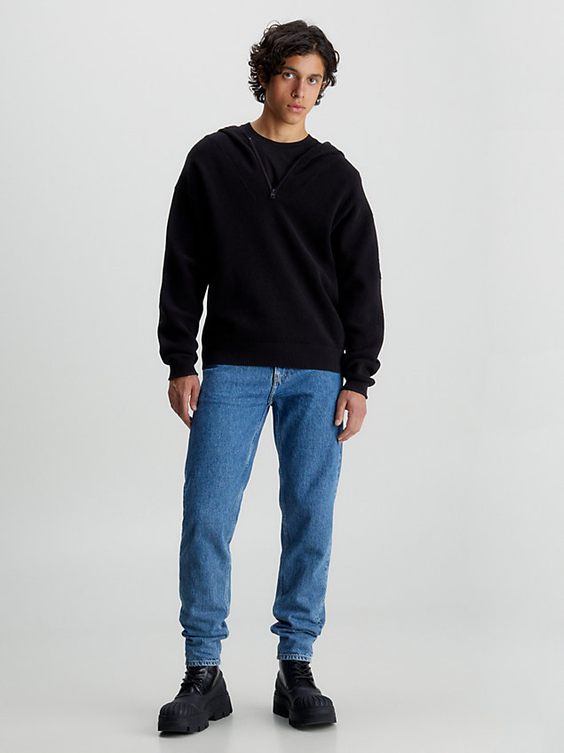 black sweter z kapturem bawełny o splocie waflowym dla mężczyźni - calvin klein jeans