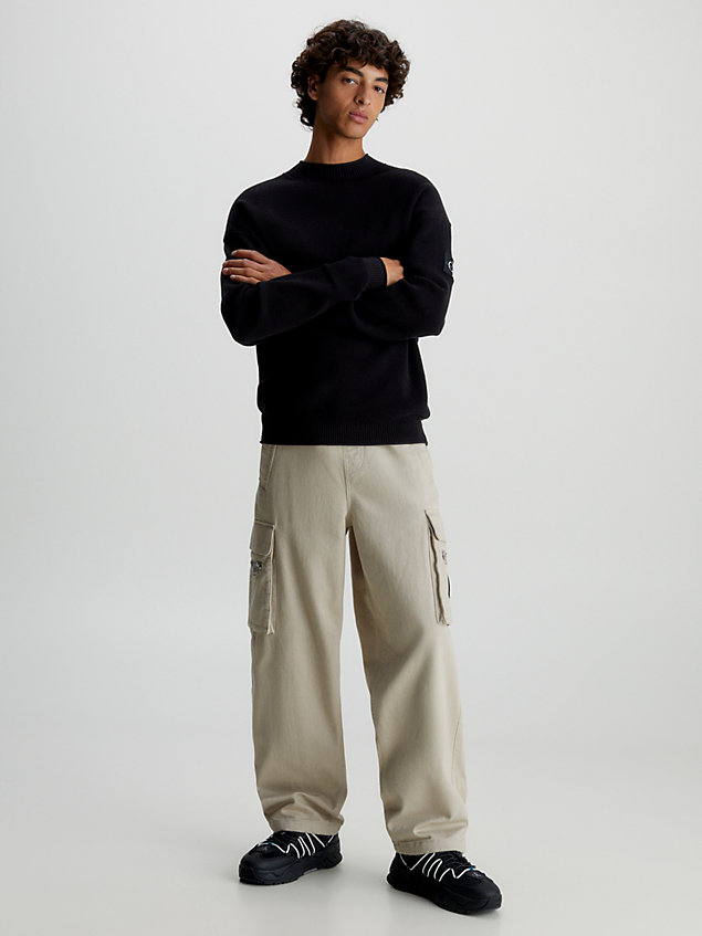black sweter z bawełny o splocie waflowym dla mężczyźni - calvin klein jeans
