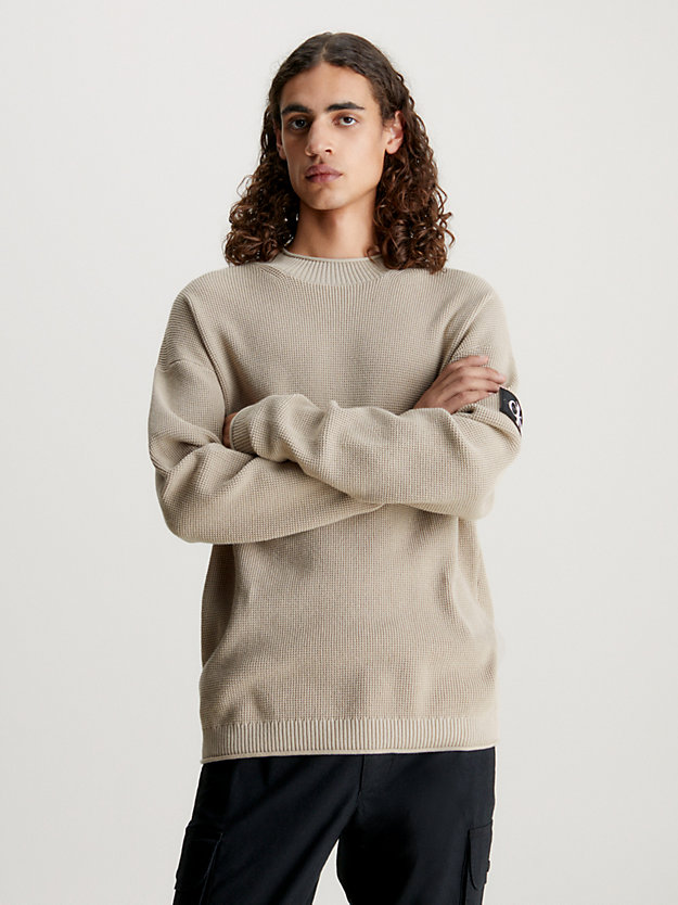 plaza taupe cotton waffle jumper for men calvin klein jeans