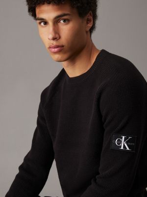 ck black waffle cotton badge jumper for men calvin klein jeans