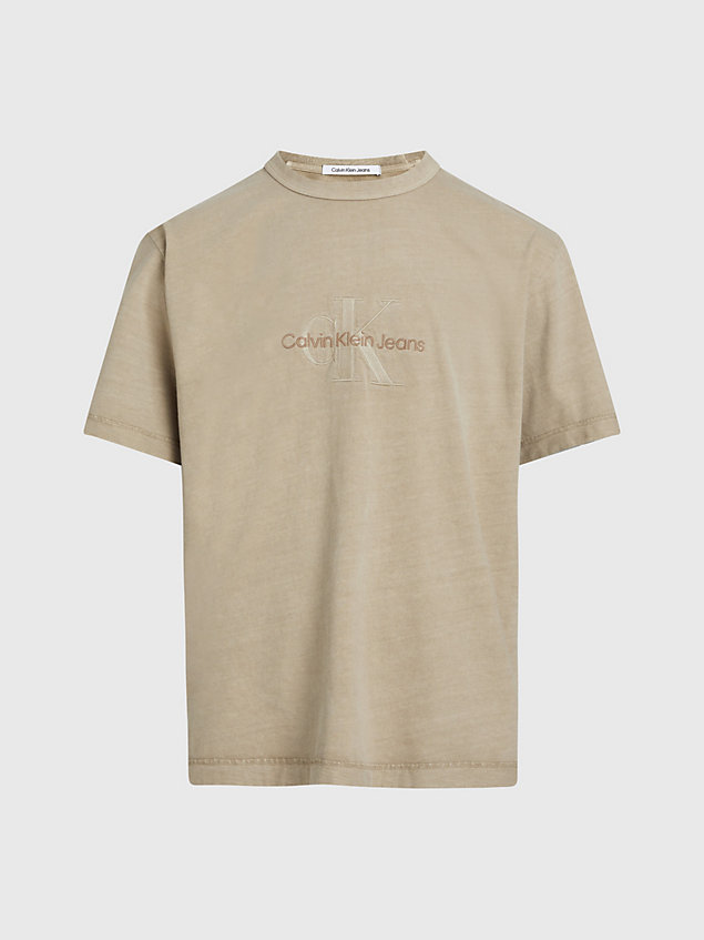 t-shirt in cotone con monogramma beige da uomo calvin klein jeans