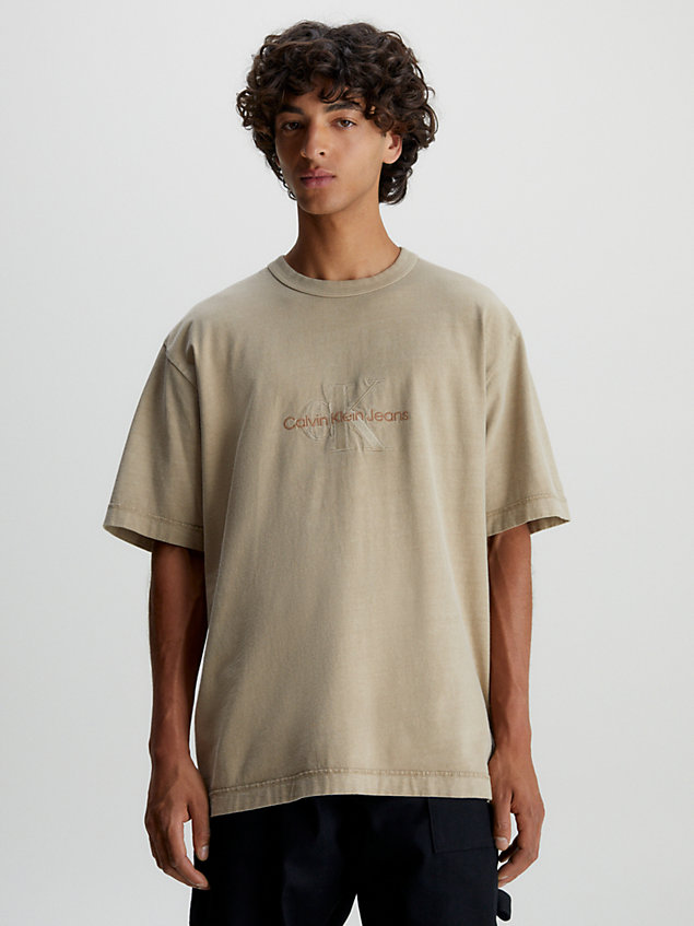 t-shirt in cotone con monogramma beige da uomo calvin klein jeans