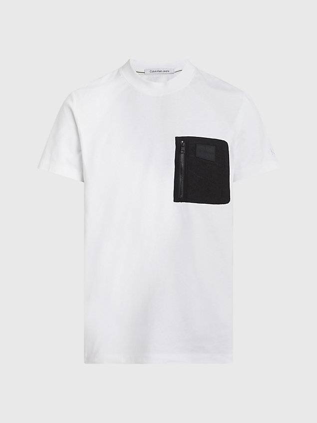 t-shirt con taschino in materiali misti white da uomo calvin klein jeans
