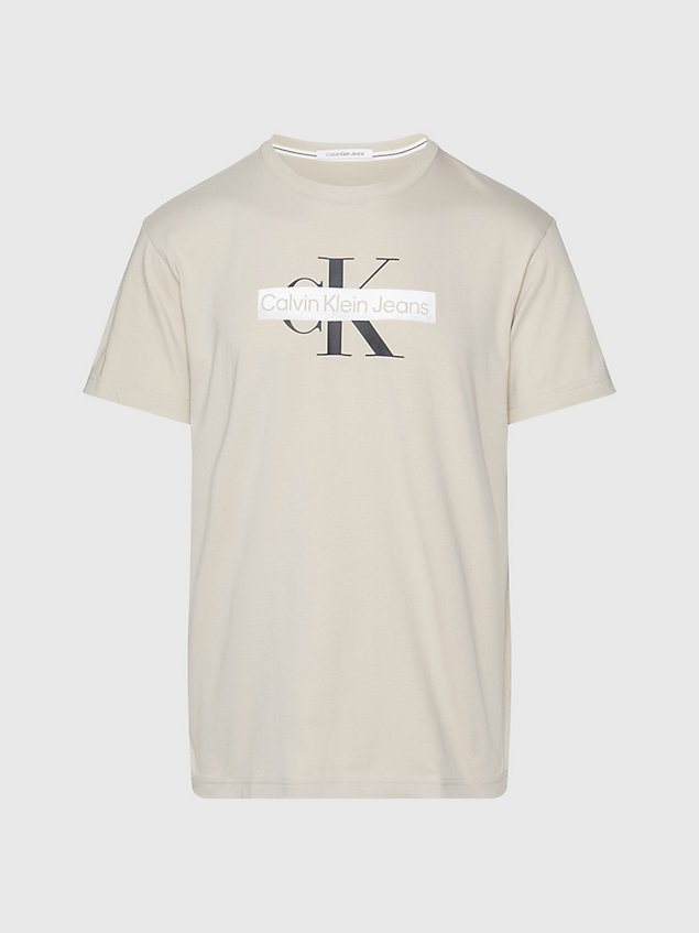 beige t-shirt z monogramem dla mężczyźni - calvin klein jeans
