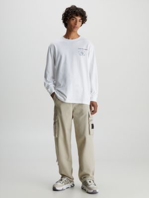 bright white langarmshirt mit print hinten für herren - calvin klein jeans