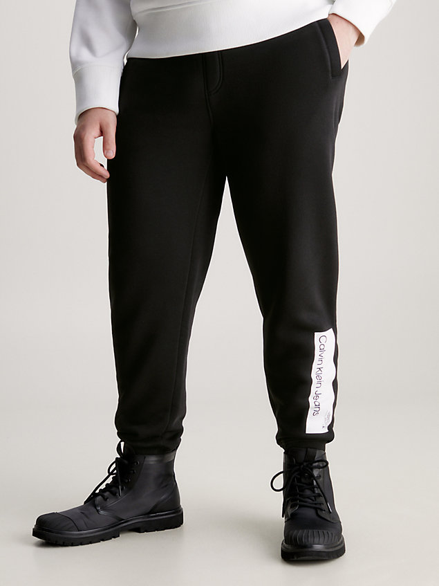 black spodnie dresowe z bawełnianego polaru dla mężczyźni - calvin klein jeans