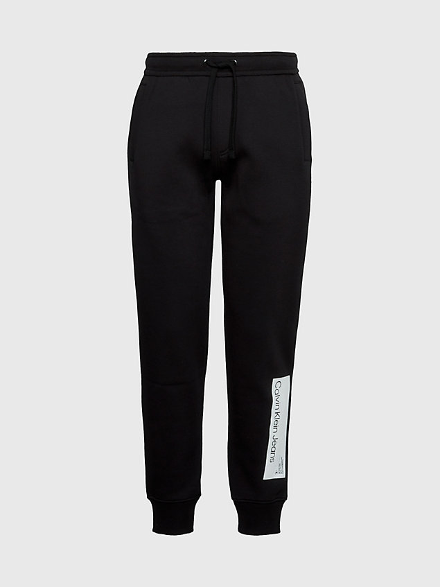 black cotton blend fleece joggers for men calvin klein jeans