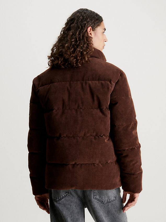 brown sztruksowa kurtka puchowa oversize dla mężczyźni - calvin klein jeans
