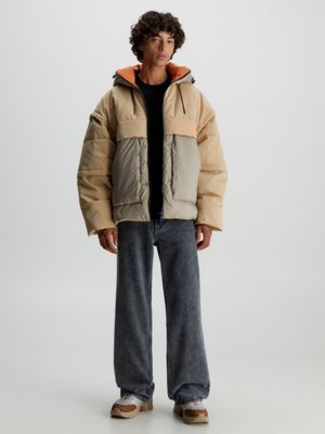 Calvin klein puffer outlet coat with knit sleeves