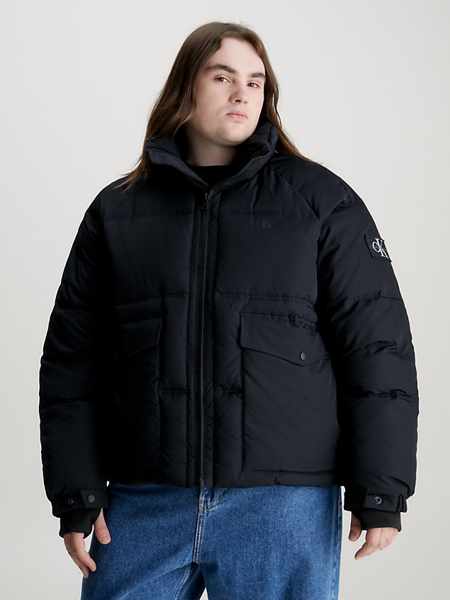 black relaxed padded parka jacket for men calvin klein jeans