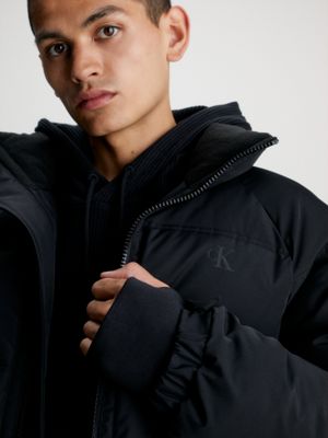 black relaxed padded parka jacket for men calvin klein jeans