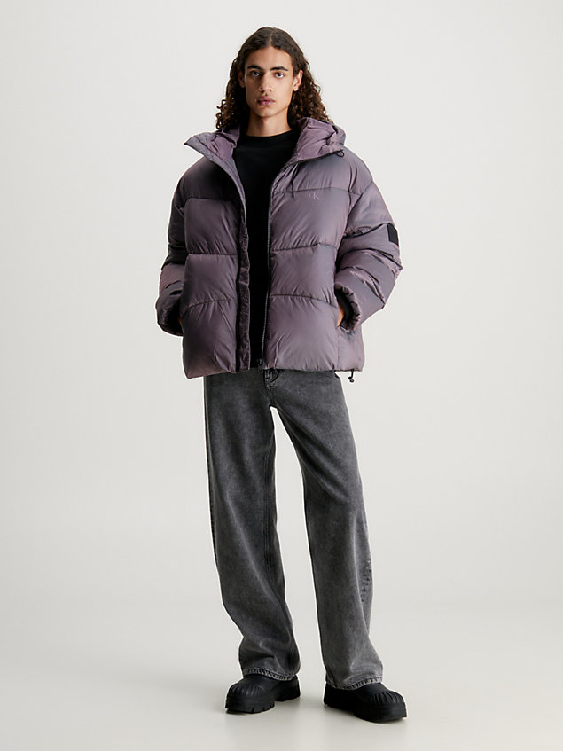 purple oversized ripstop puffer jacket for men calvin klein jeans