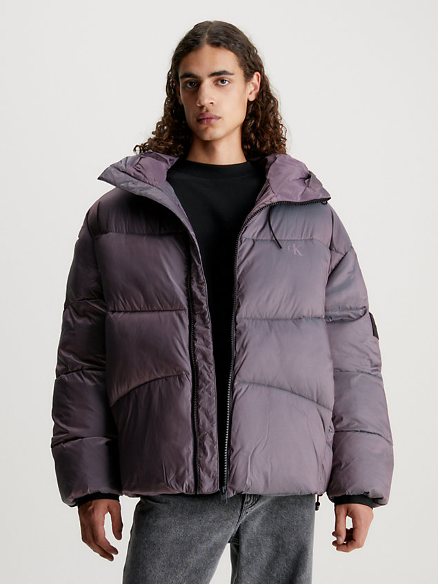 purple oversized ripstop puffer jacket for men calvin klein jeans