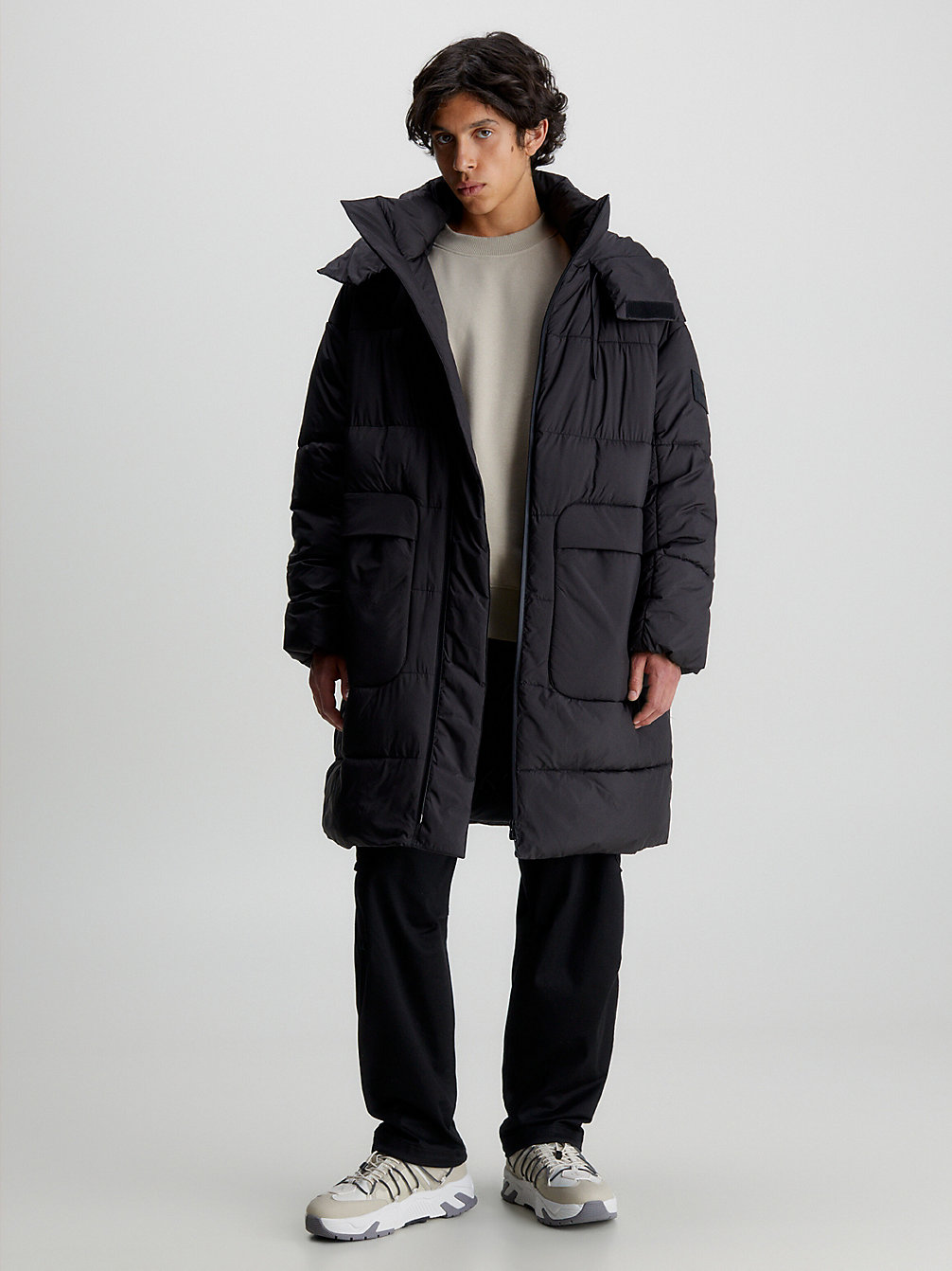 undefined Relaxed Hooded Puffer Coat undefined men Calvin Klein