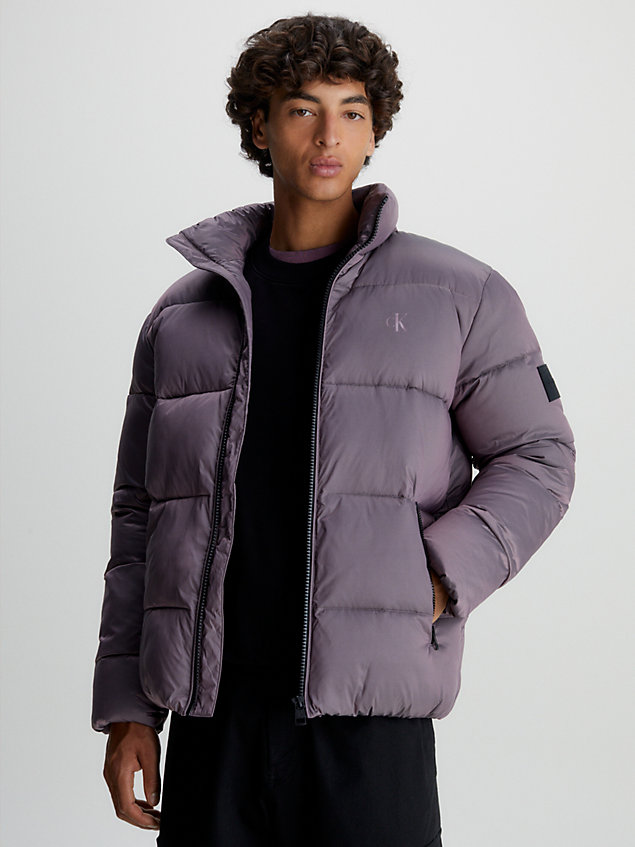 purple recycled puffer jacket for men calvin klein jeans