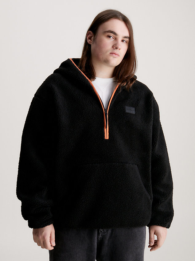 black sherpa zip neck hoodie for men calvin klein jeans