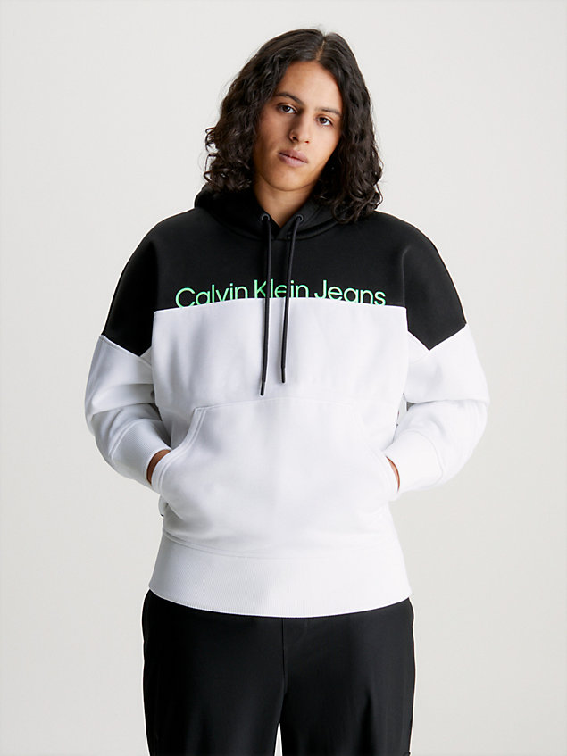 white relaxed colour block hoodie for men calvin klein jeans