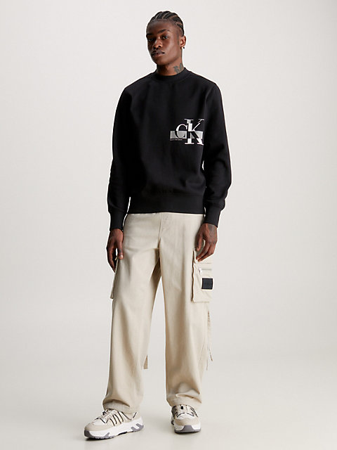 black sweatshirt van fleece-katoenmix voor heren - calvin klein jeans