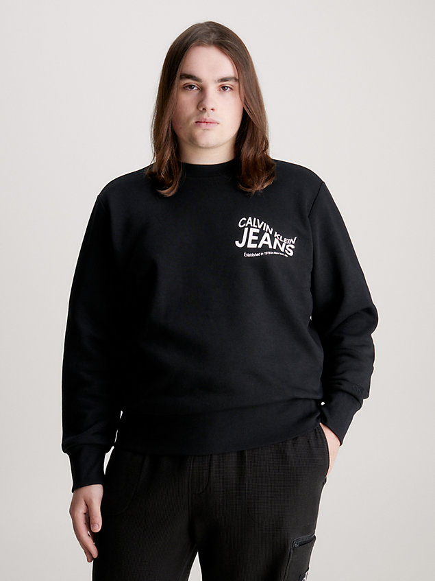 black sweatshirt van fleece-katoenmix voor heren - calvin klein jeans