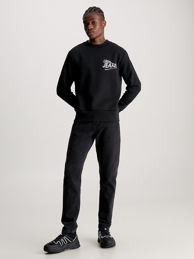 black fleece-sweatshirt aus baumwoll-mix für herren - calvin klein jeans