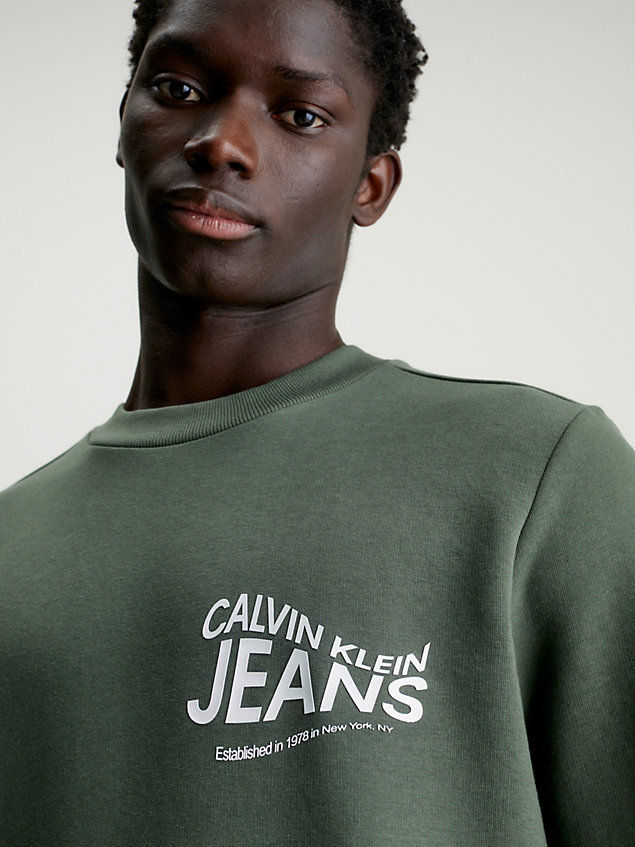 green cotton blend fleece sweatshirt for men calvin klein jeans