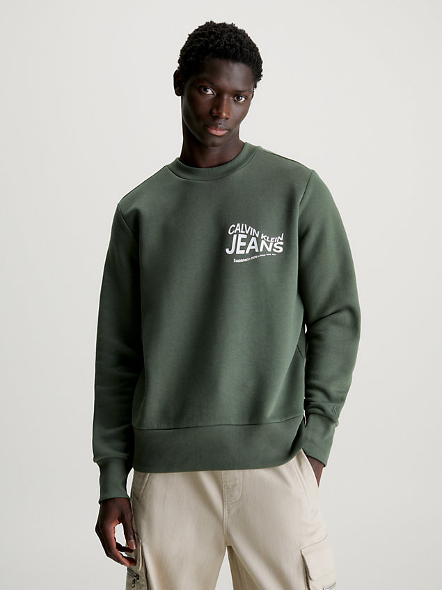 green cotton blend fleece sweatshirt for men calvin klein jeans