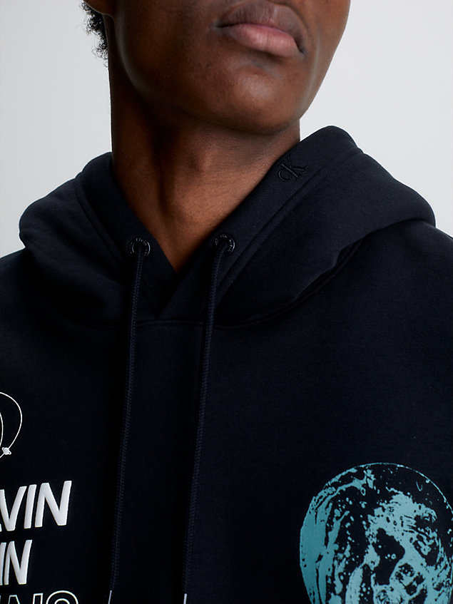 black relaxed multi logo hoodie for men calvin klein jeans