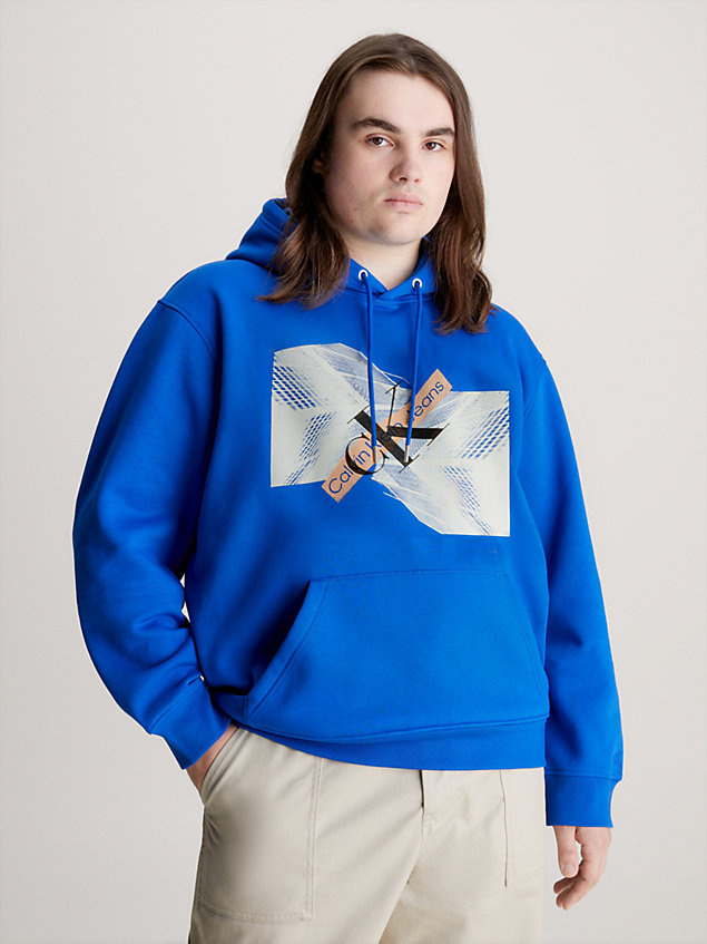 sweat-shirt à capuche relaxed avec logo graphique blue pour hommes calvin klein jeans