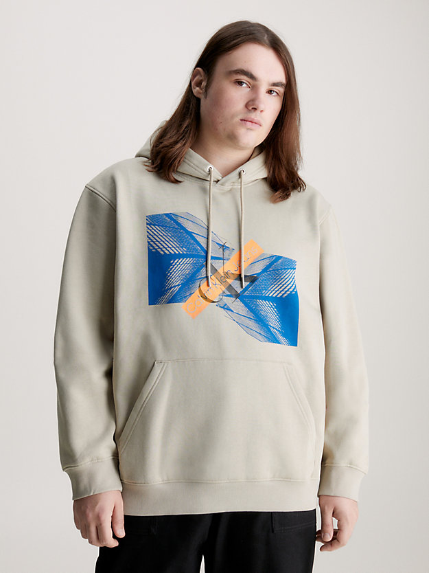 plaza taupe relaxed logo graphic hoodie for men calvin klein jeans