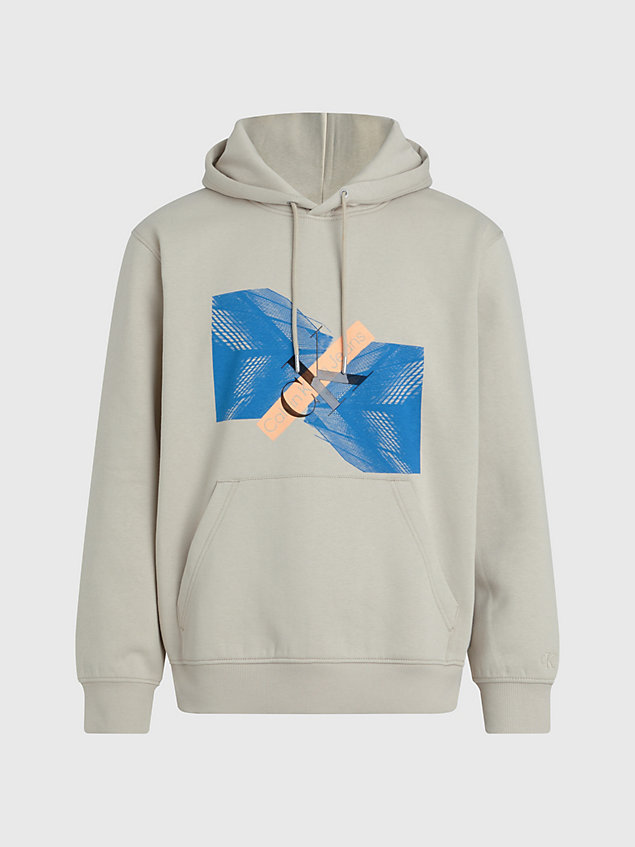 beige relaxed logo graphic hoodie for men calvin klein jeans