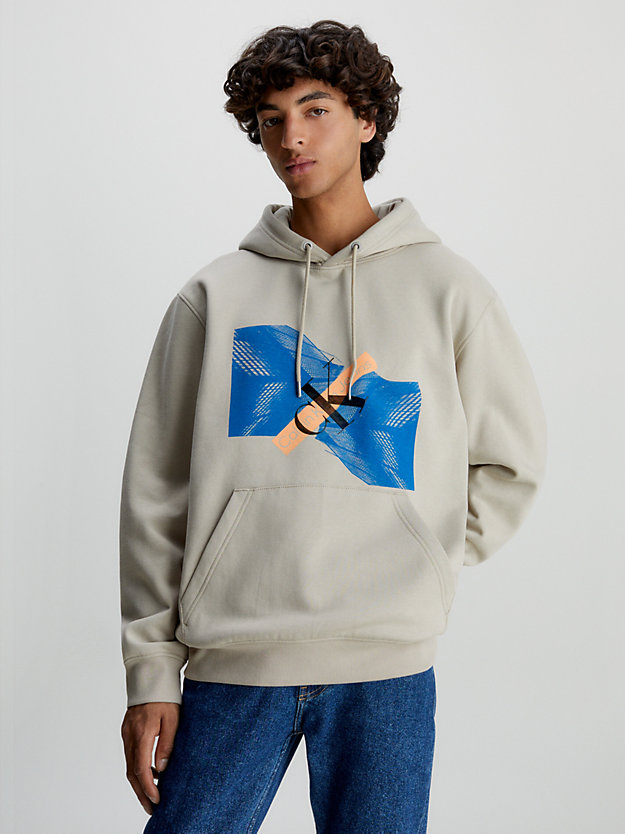 plaza taupe relaxed logo graphic hoodie for men calvin klein jeans