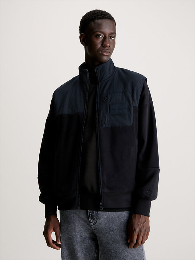 black relaxed polar fleece utility vest for men calvin klein jeans