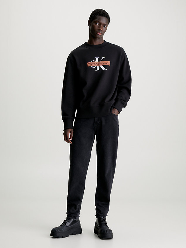 black relaxed sweatshirt met monogram voor heren - calvin klein jeans