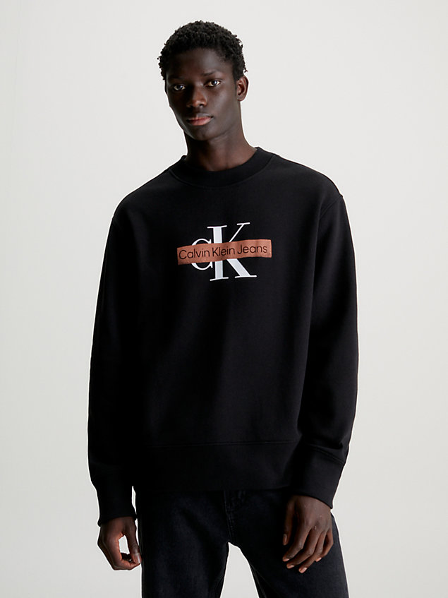 black relaxed sweatshirt met monogram voor heren - calvin klein jeans