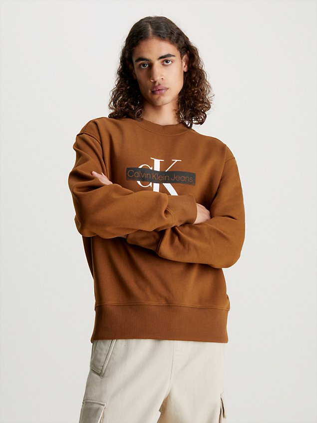 brown relaxed monogram sweatshirt for men calvin klein jeans