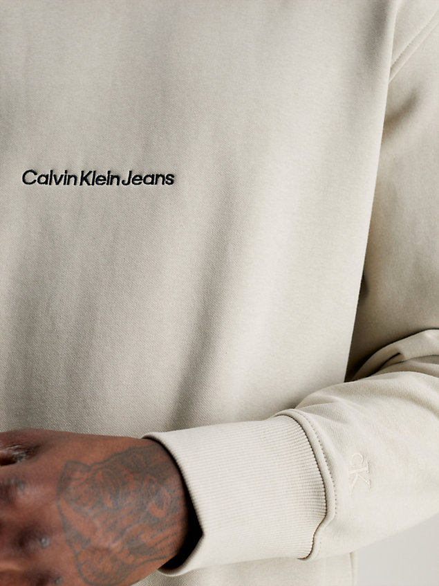 beige luźna bluza z logo dla mężczyźni - calvin klein jeans