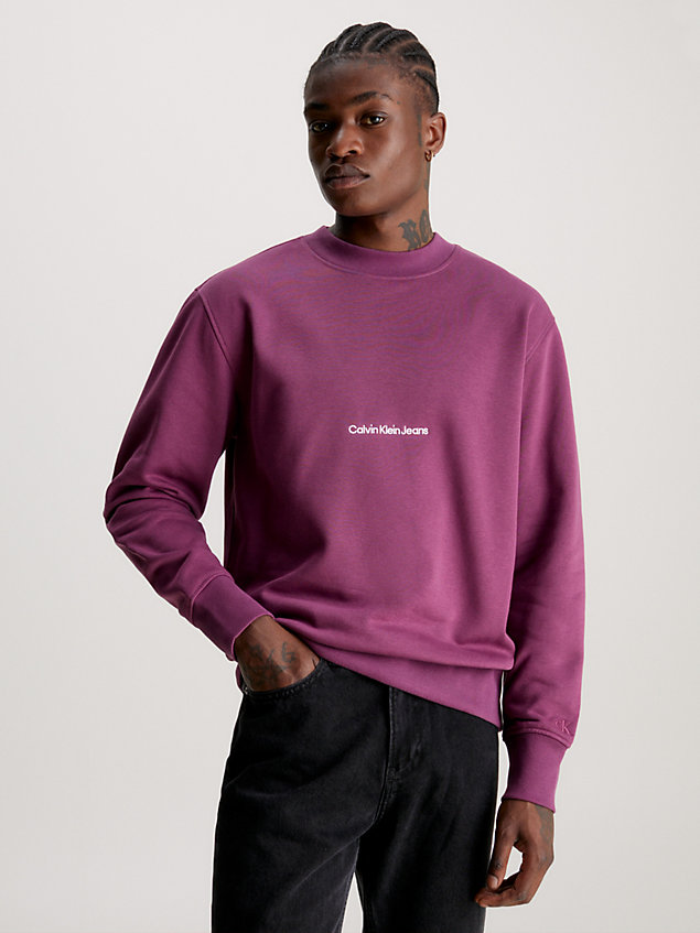 purple relaxed sweatshirt met logo voor heren - calvin klein jeans