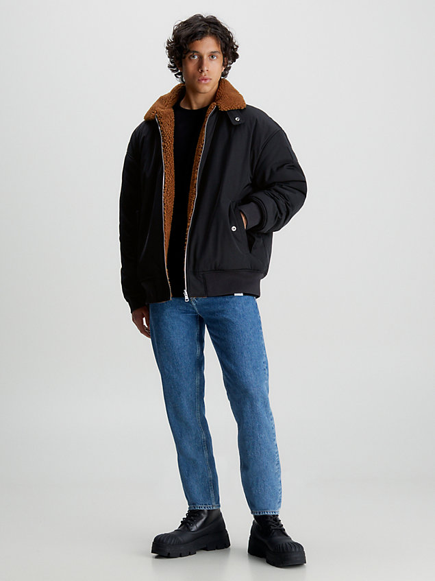 black reversible sherpa bomber jacket for men calvin klein jeans