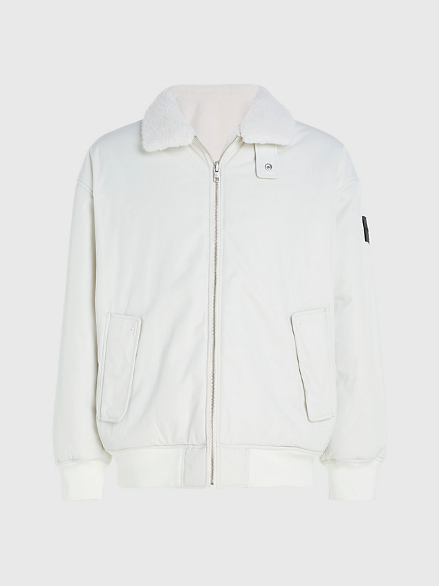 white reversible sherpa bomber jacket for men calvin klein jeans